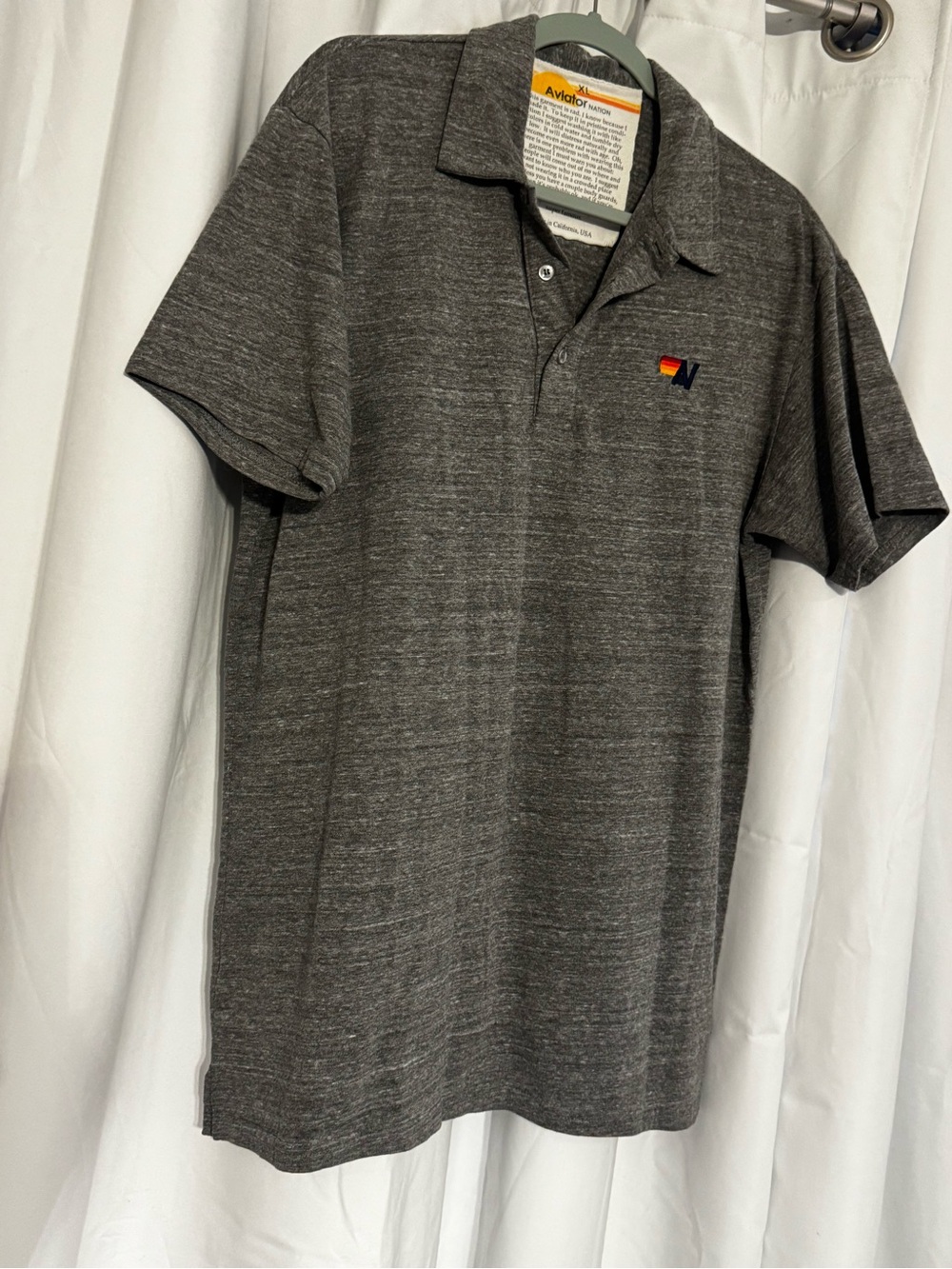 Aviator Nation Men's Charcoal Heather Polo with Multicolor Logo